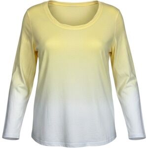 Candace Cameron Bure Yellow White Ombre Long Sleeve Cotton Scoop Neck Tee 3X NEW